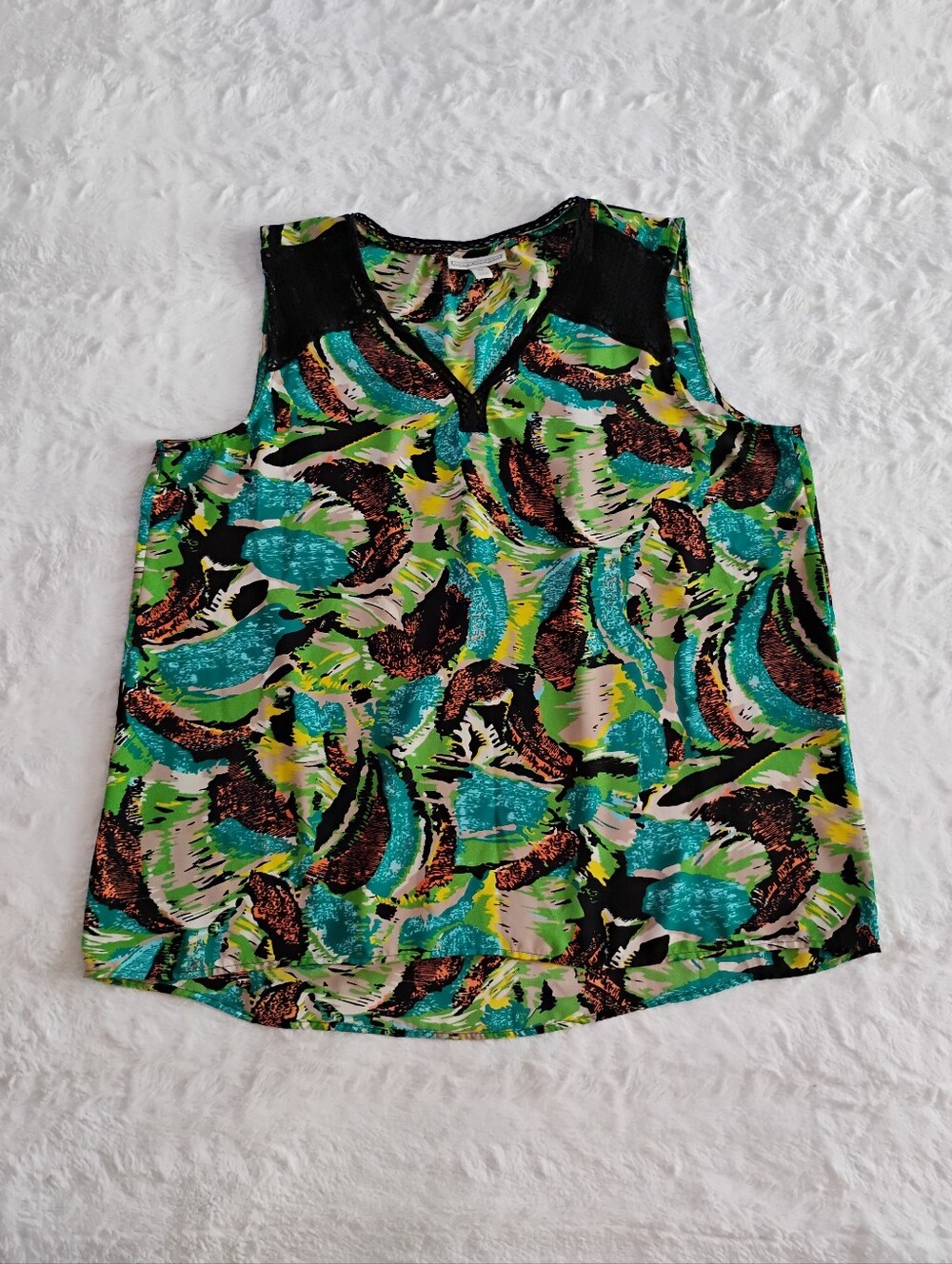 Dana Buchman Multi-Colored Abstract Print Crochet Top